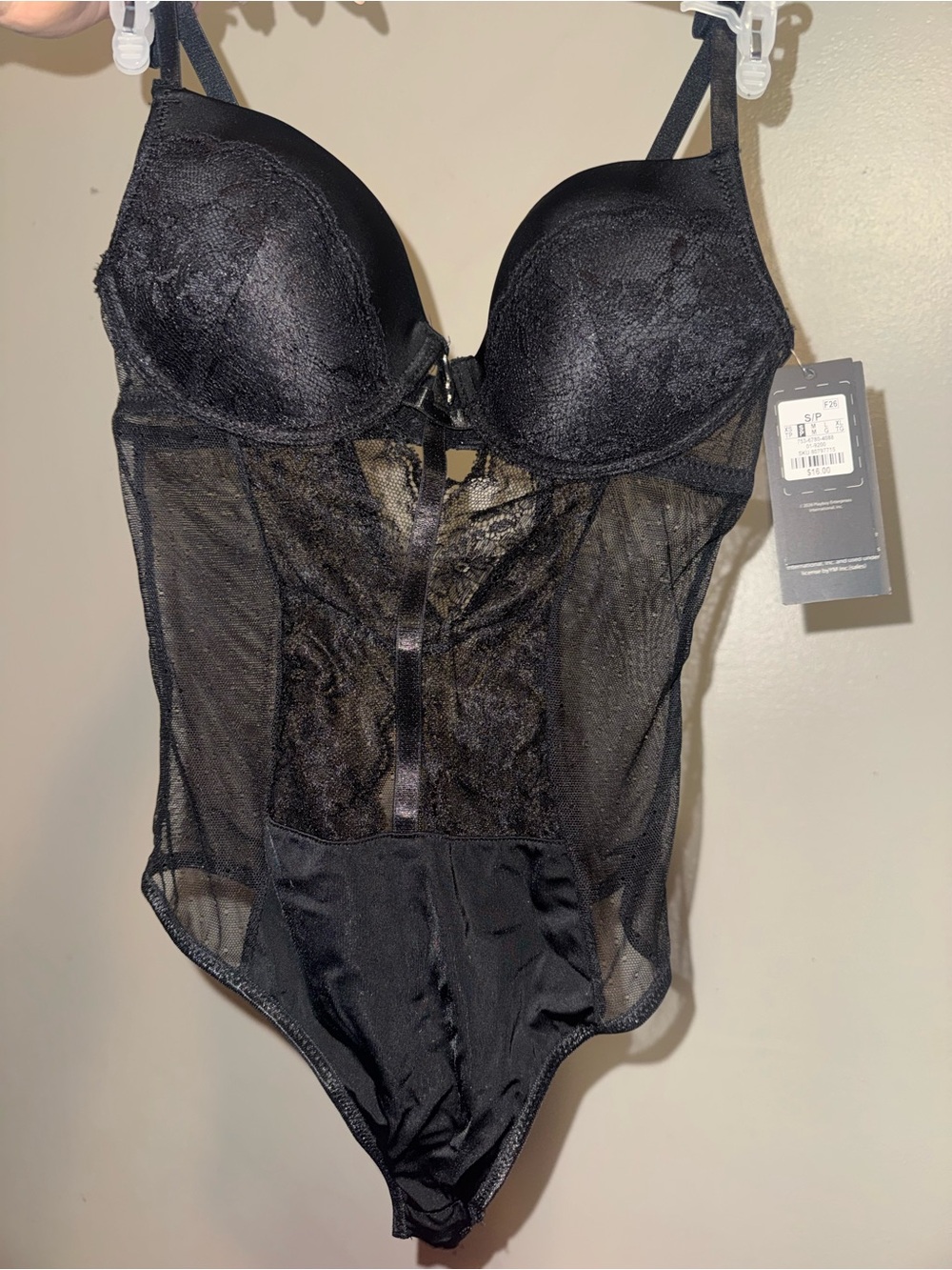 PLAYBOY Black Lace & Mesh Bodysuit with Underwire
